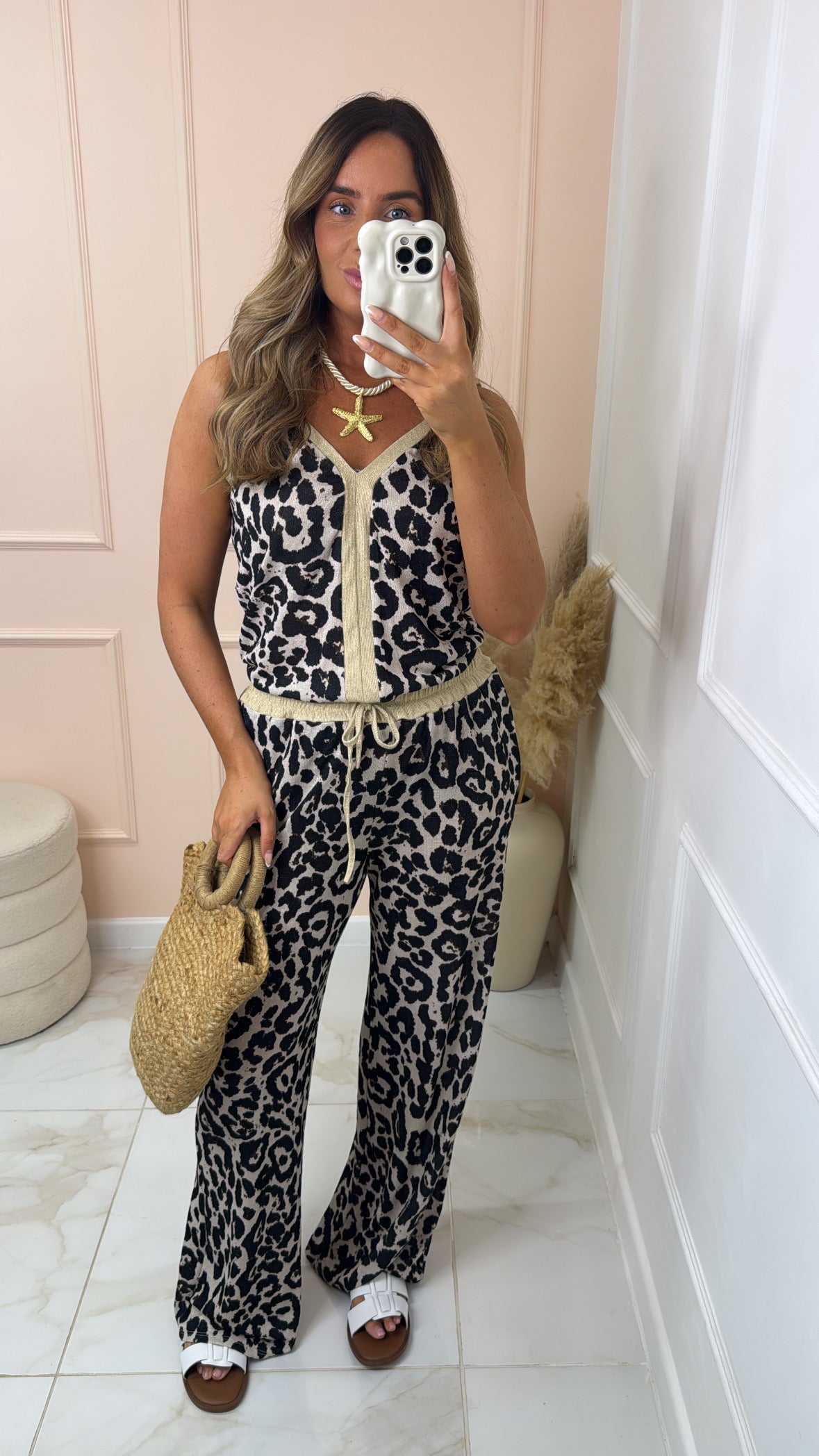 ARABELLA leopard lurex knit trouser set