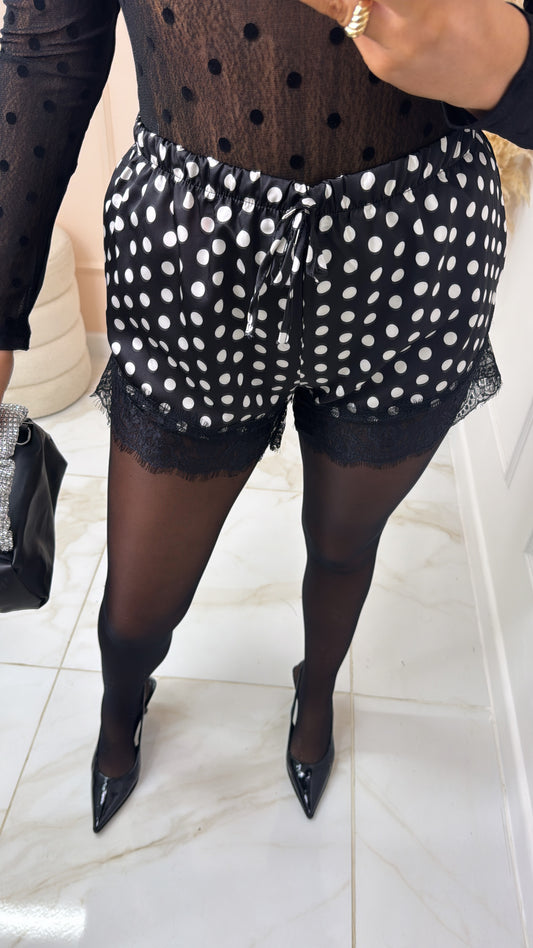 JAMIE black polka dot lace shorts