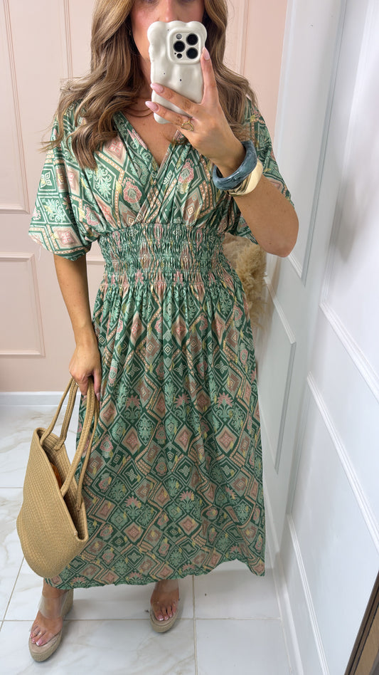 DAHLIA green printed maxi dress