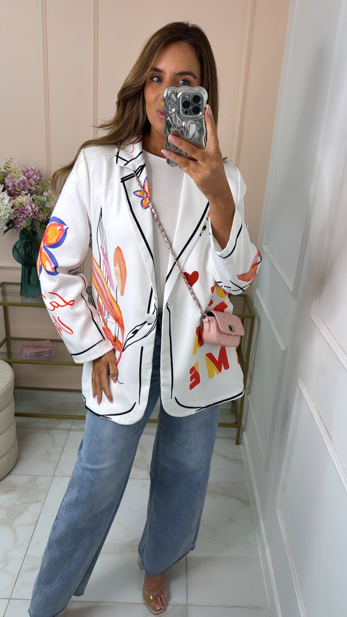 LAUREN white graphic marker oversized blazer