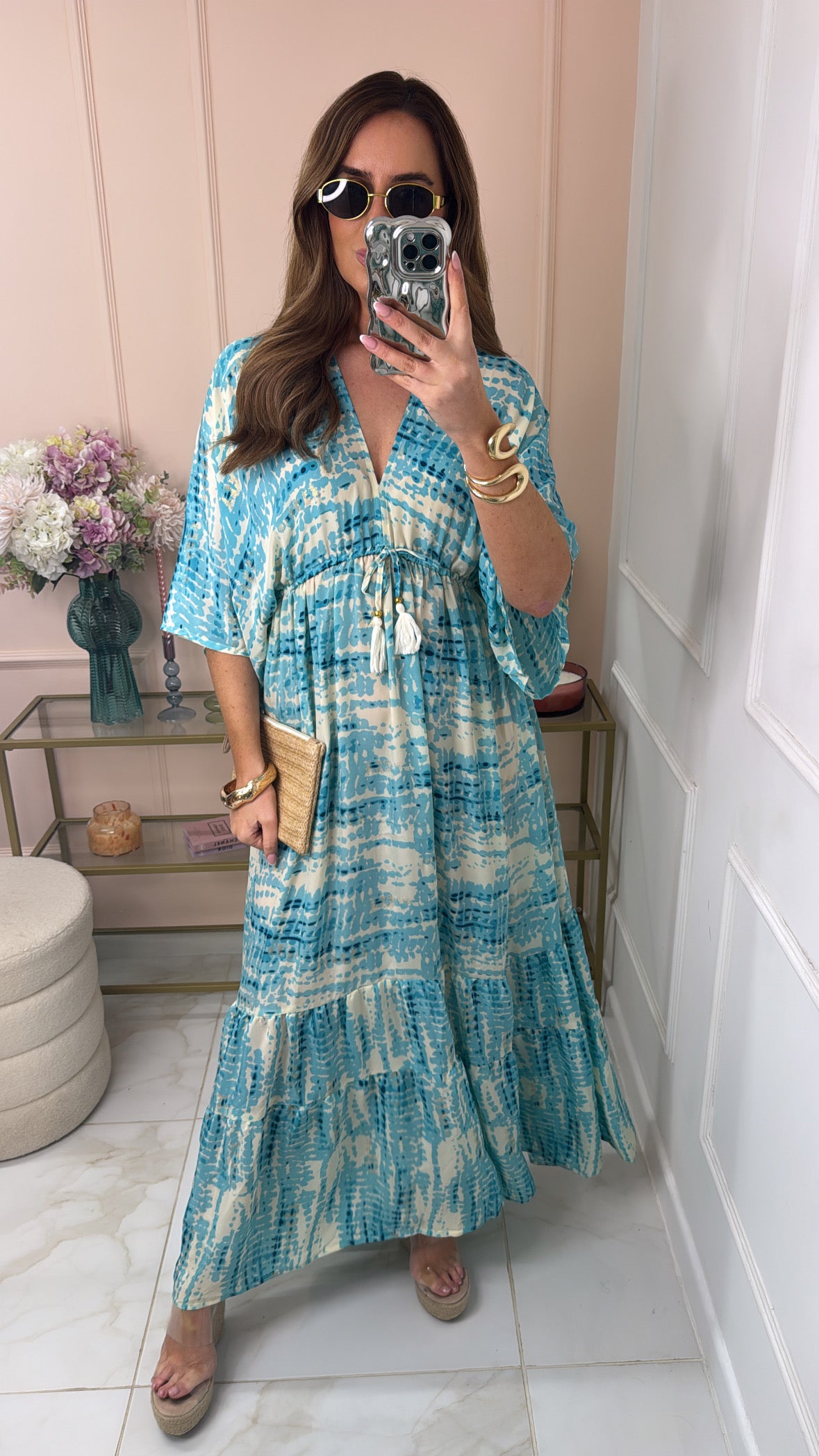 JORDYN turquoise tie dye tassle maxi dress