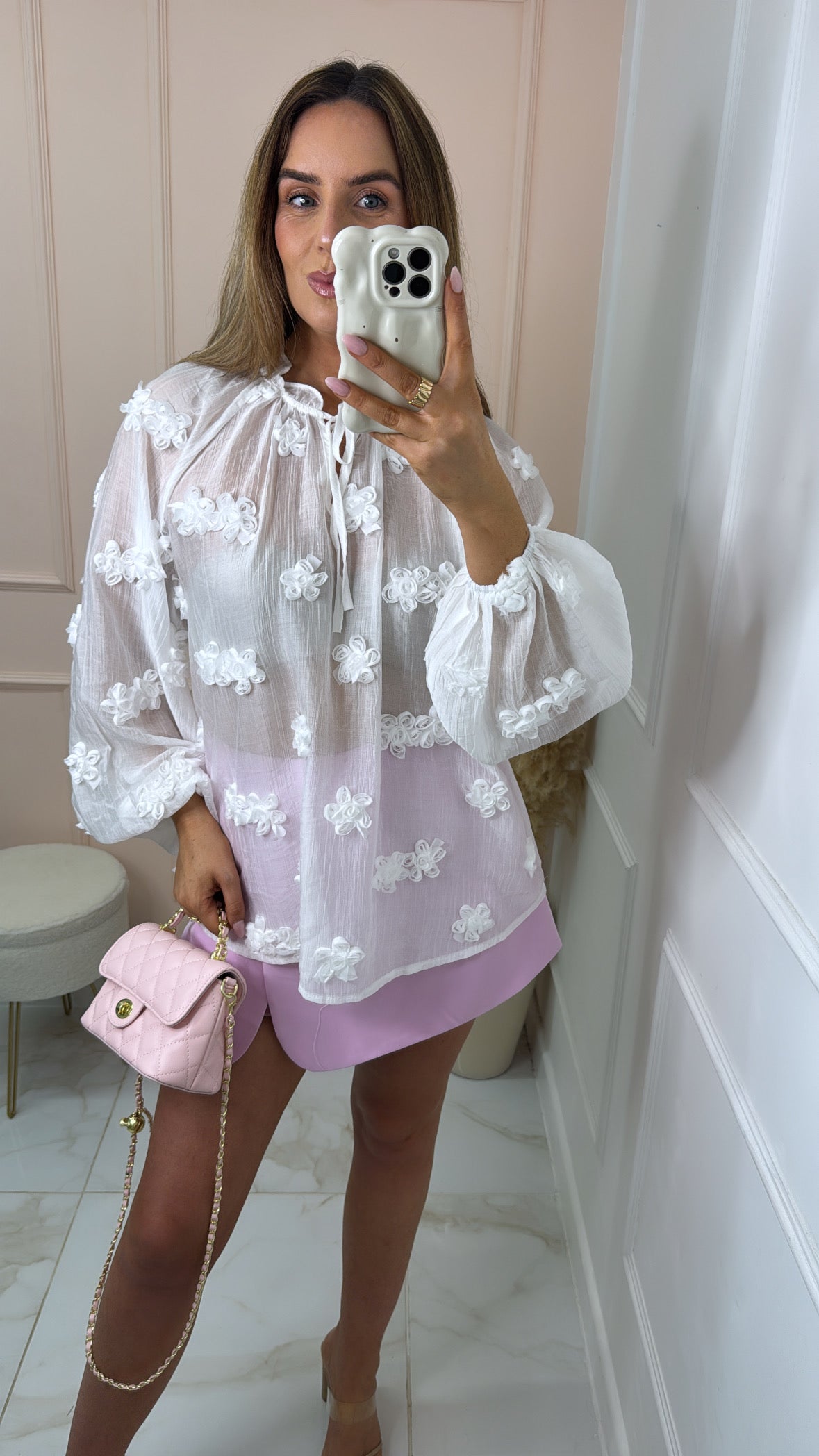 LAILA white 3D floral blouse