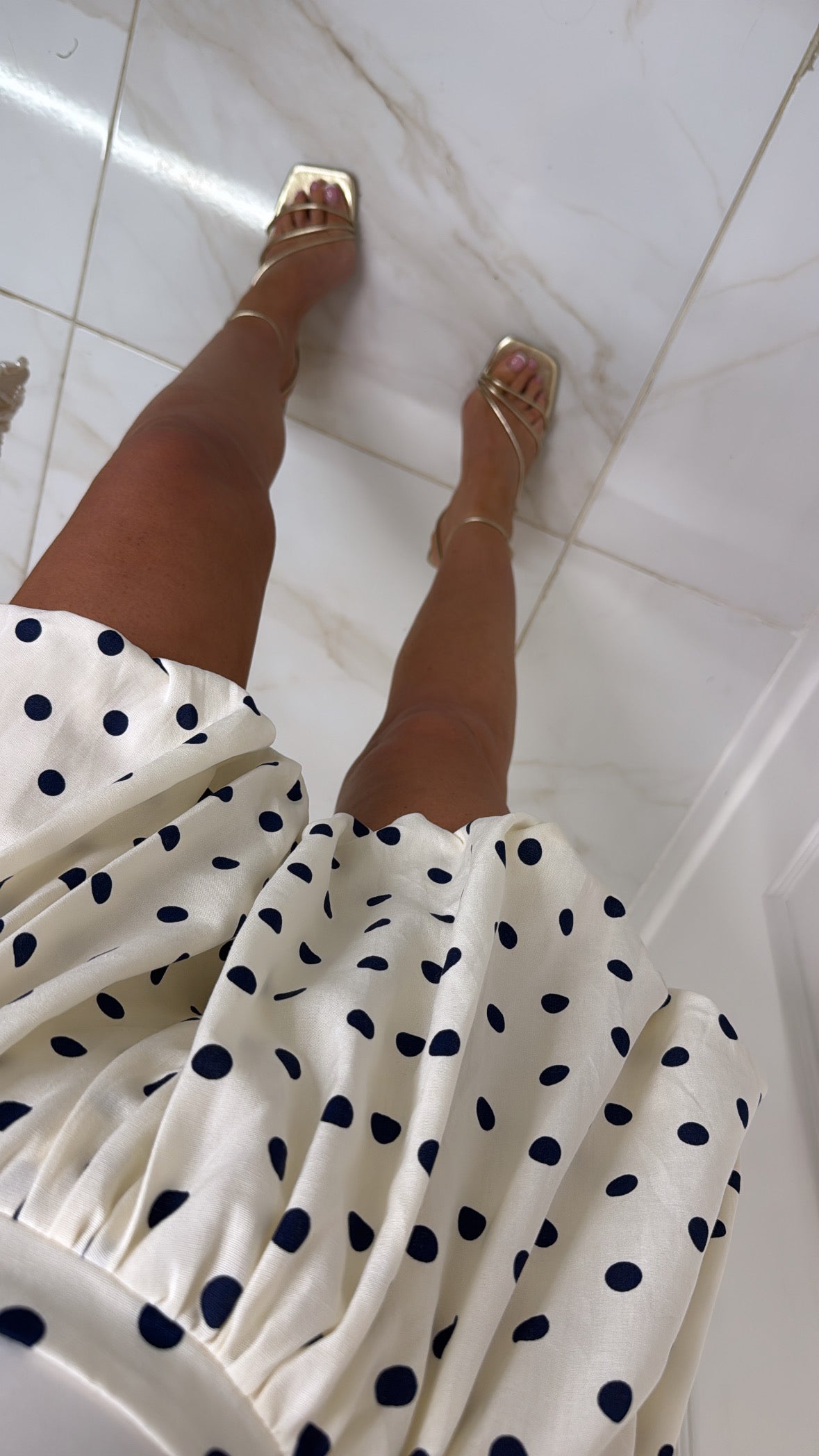 LUCIE cream navy polka dot bubble hem shorts