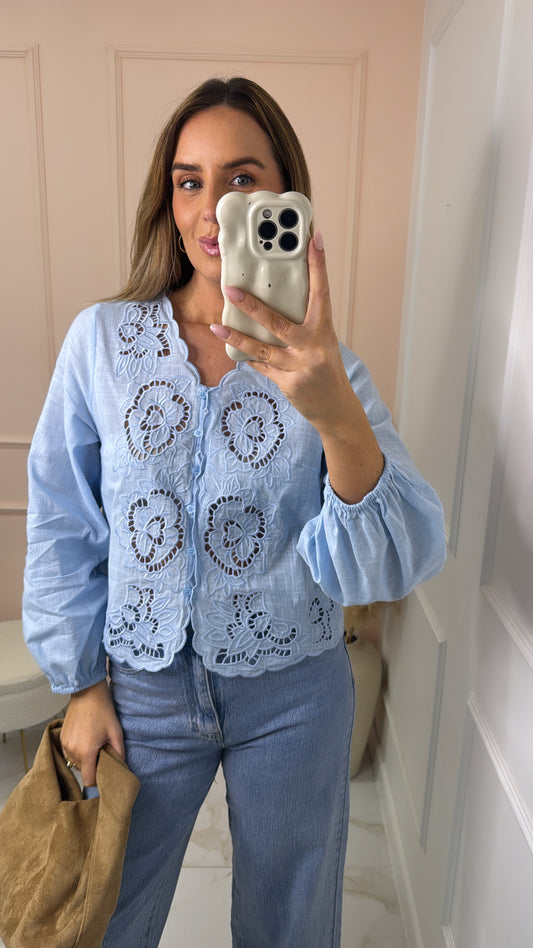 KAITLYN powder blue broderie blouse