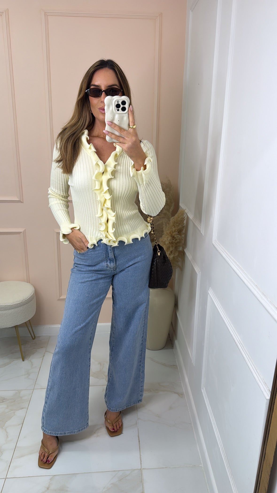 JULES lemon rib knit frill jumper