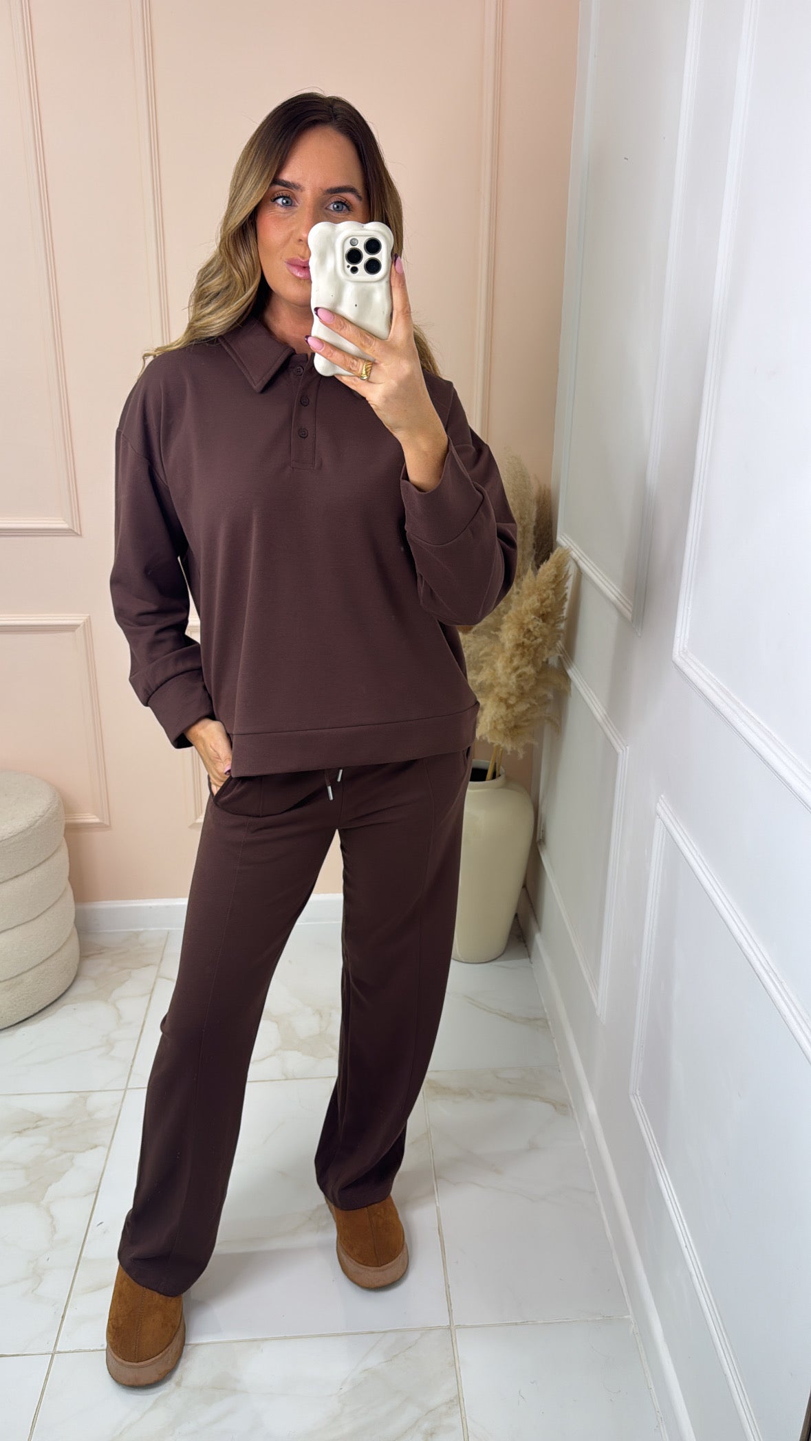 MADDIE brown collar detail lounge set