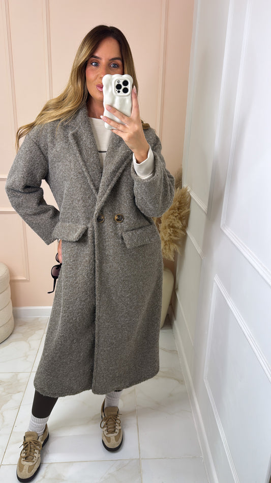 ASTRID taupe boucle double breasted long coat