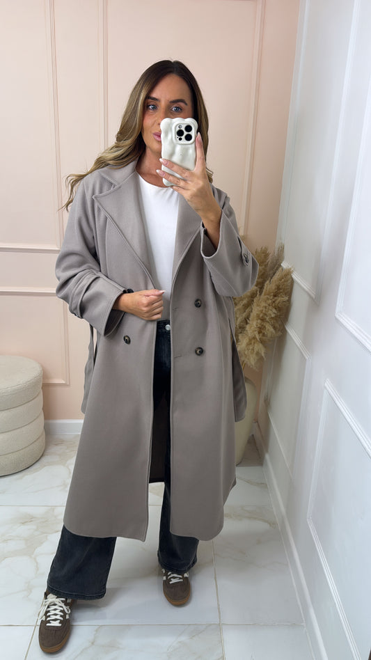 MORGAN taupe collar belted trench coat
