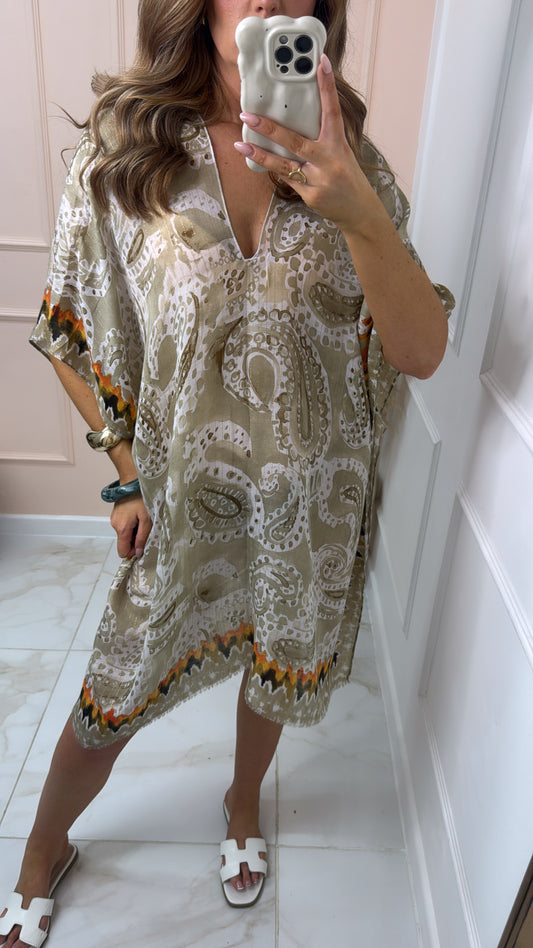 NELLY khaki printed silky cover up