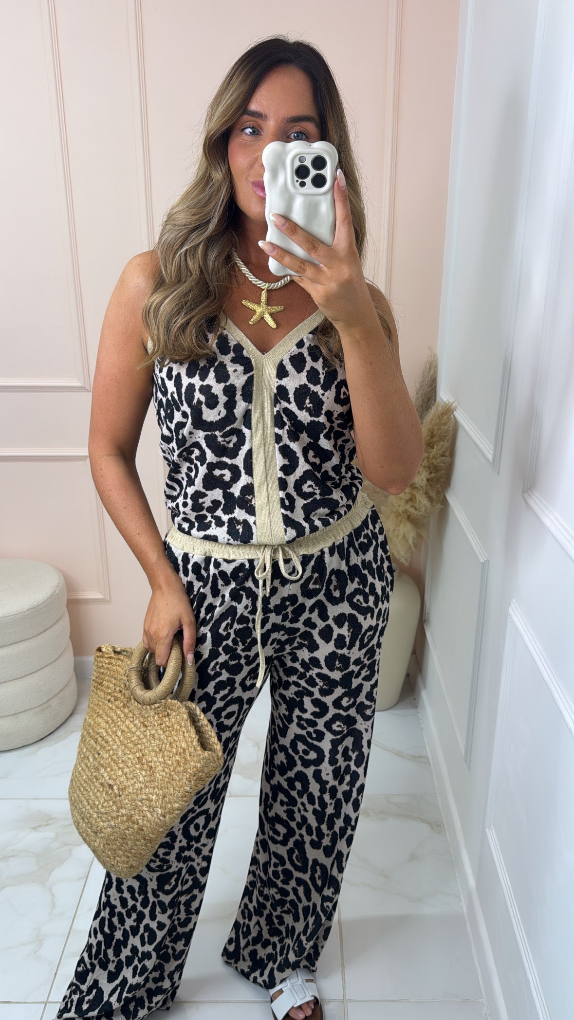 ARABELLA leopard lurex knit trouser set