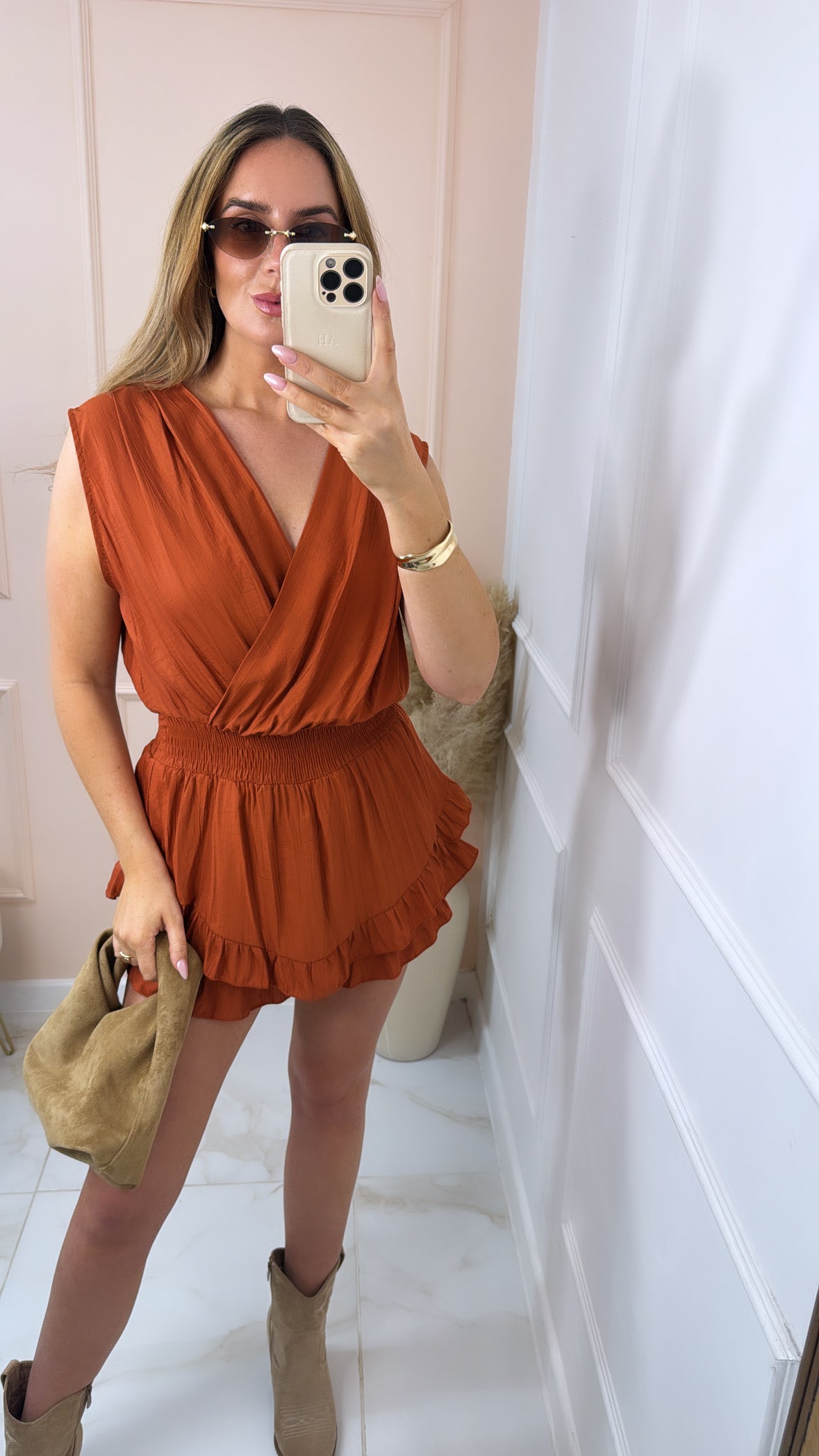 REMI rust crossover ruffle playsuit