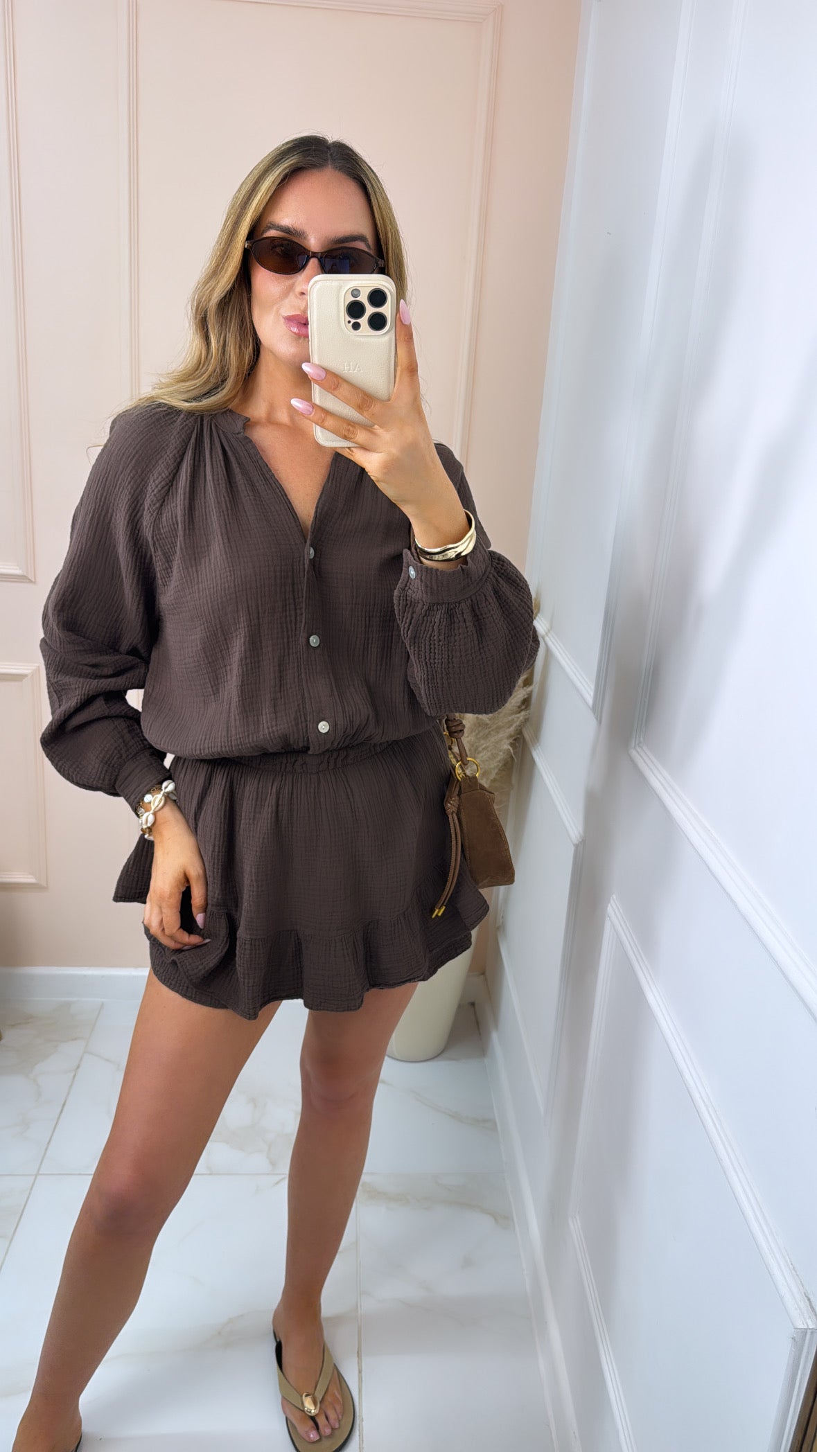 LULU brown cheesecloth playsuit