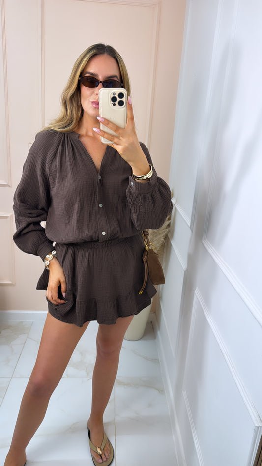 LULU brown cheesecloth playsuit
