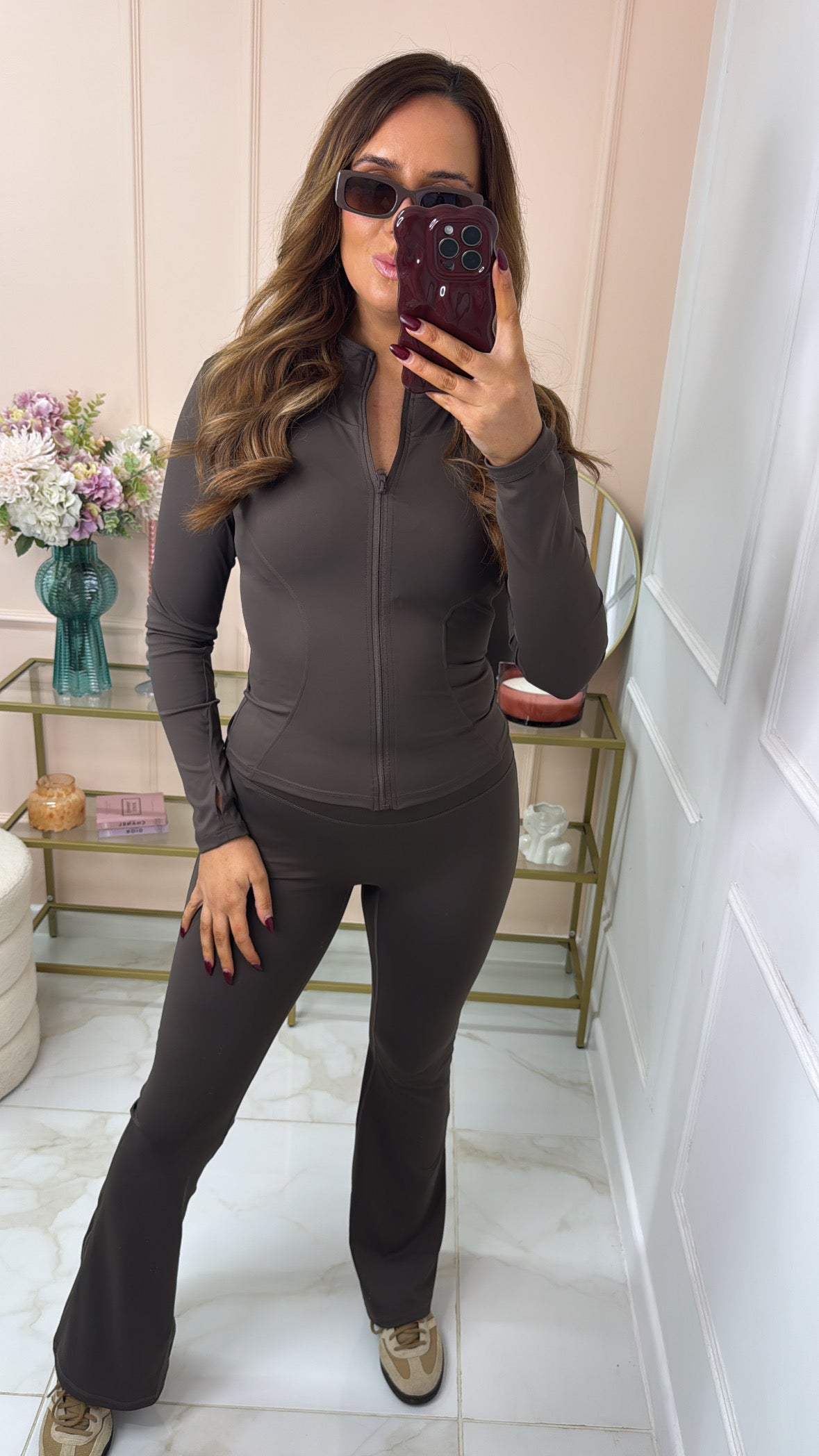 ELLIE chocolate zip up flared gym set