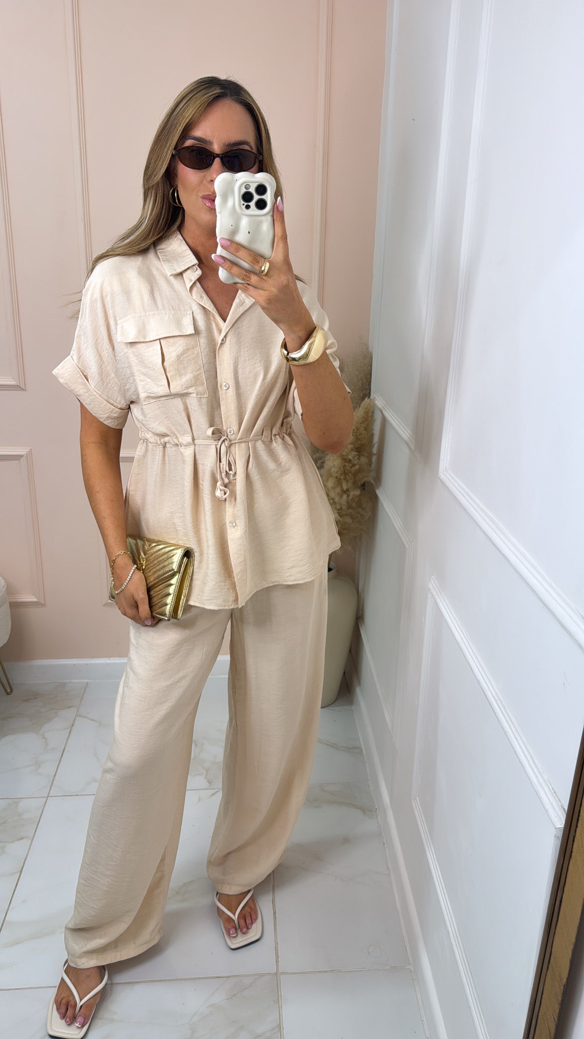ESME beige cinched utility trouser set