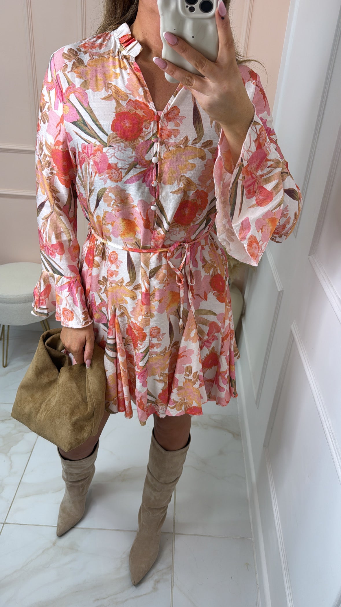 WREN peach floral printed dress