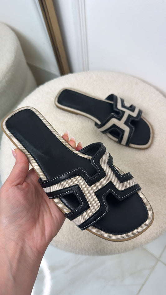 ELLIE black canvas cut out sandals