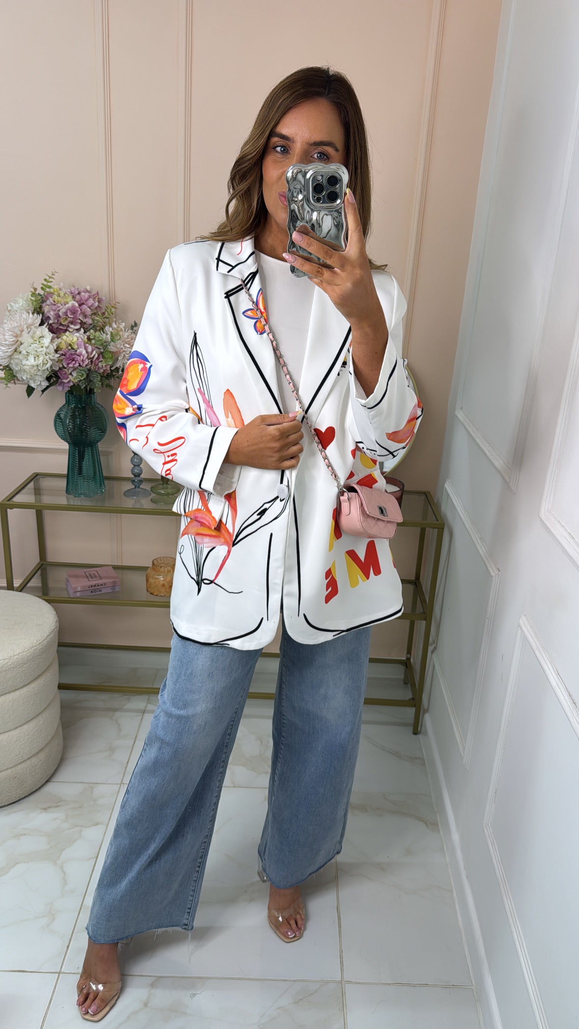 LAUREN white graphic marker oversized blazer
