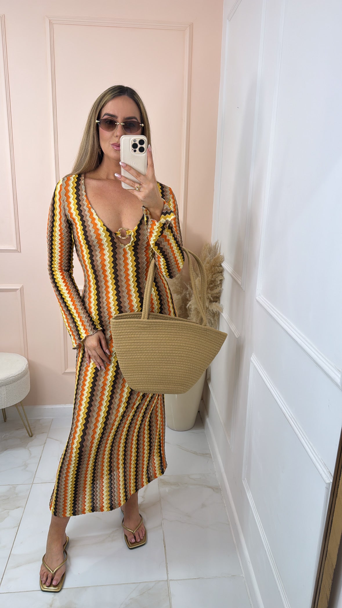 RAE taupe wave print maxi dress