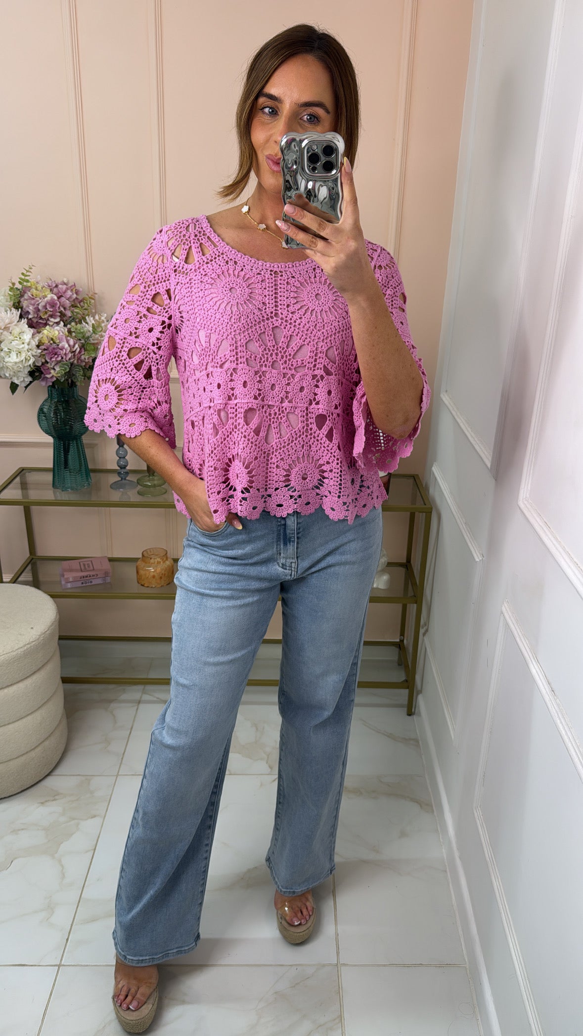 SHAE pink crochet top