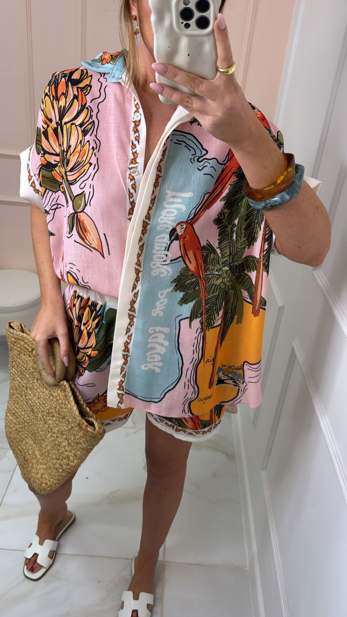 SIERRA pink tropical print short set