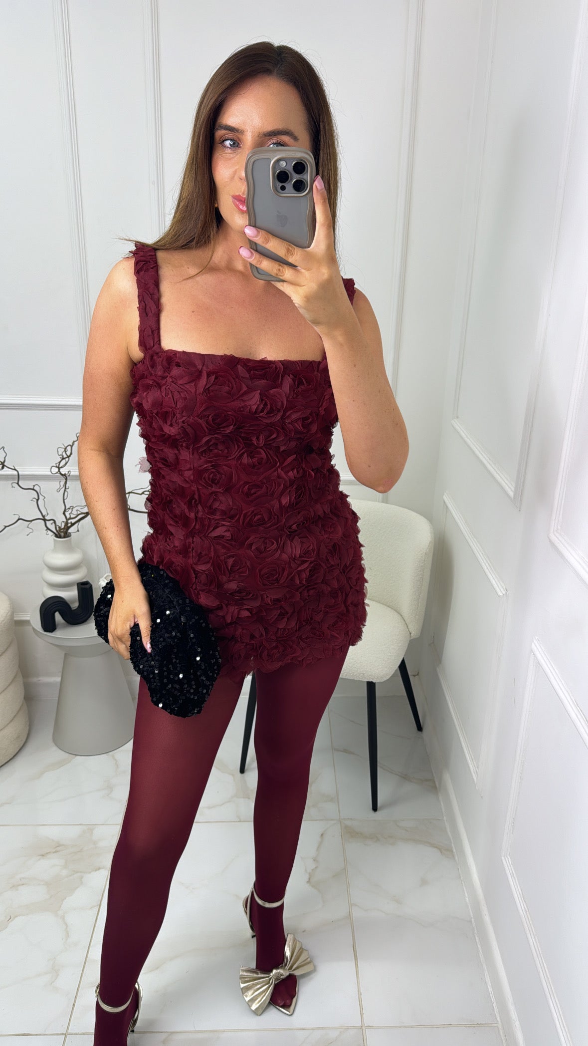 LOTTIE burgundy floral applique dress