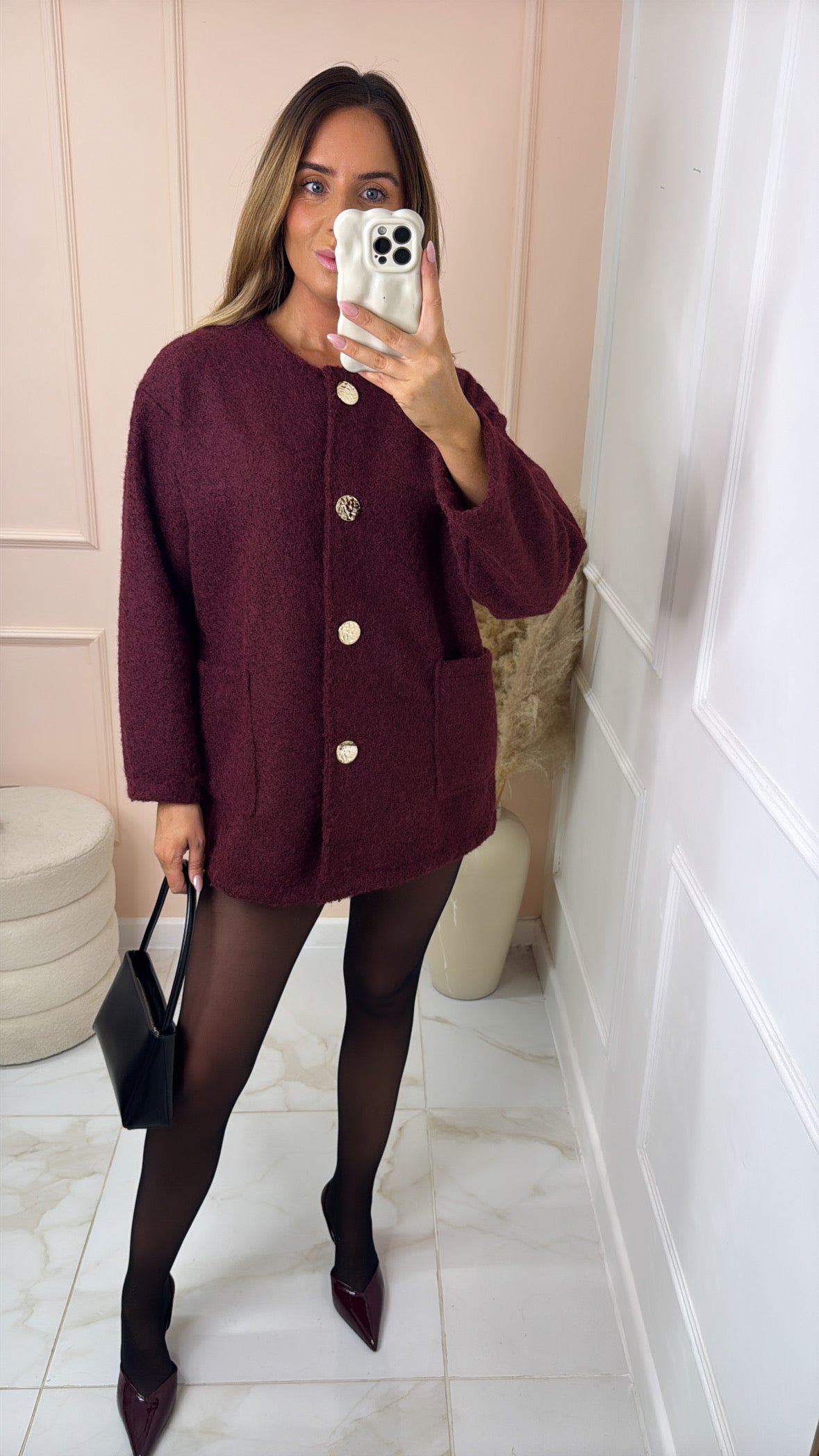 ROSA burgundy wooly button jacket