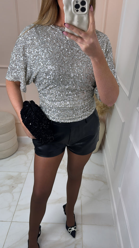 GIGI beige sequin gathered waist top