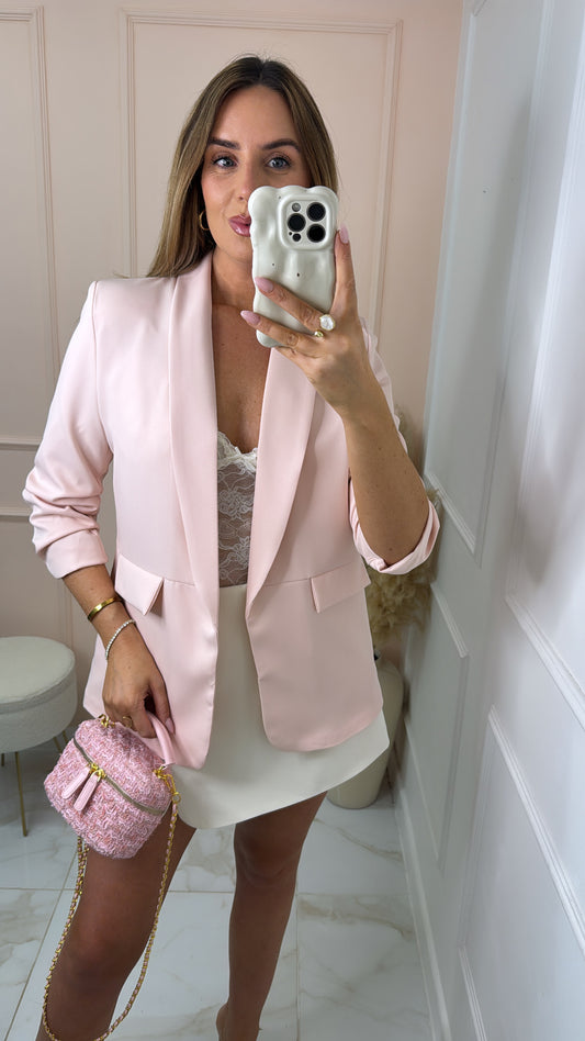 FREYA baby pink ruched sleeve blazer
