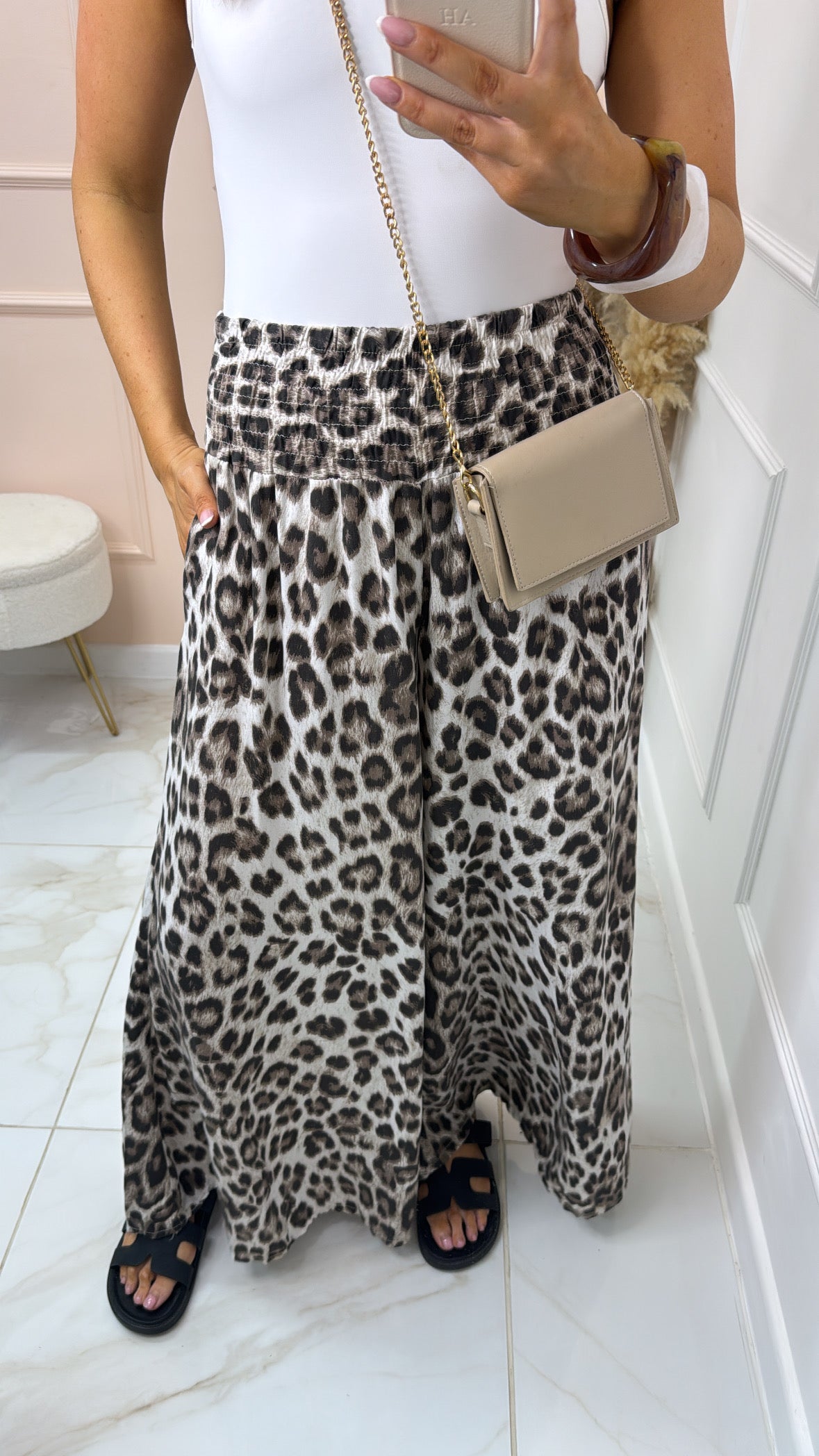 SARA leopard print wide leg trousers