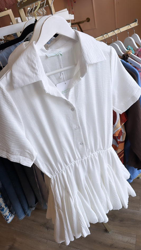 EMILY white flippy shirt dress