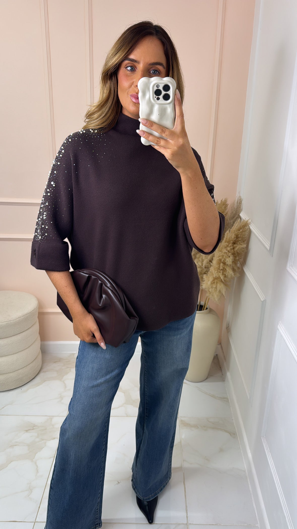 ALICE brown embellished knit top