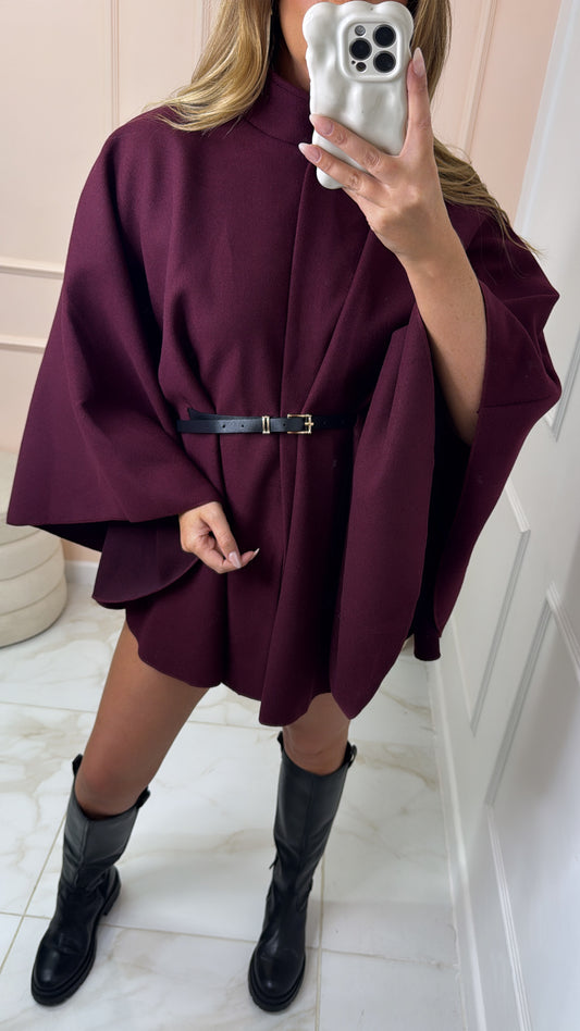 KAYLEIGH wine oversized belted cape