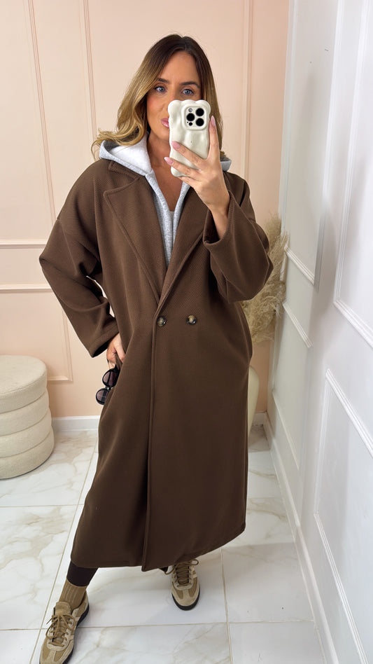 SCARLETT brown hooded duster coat