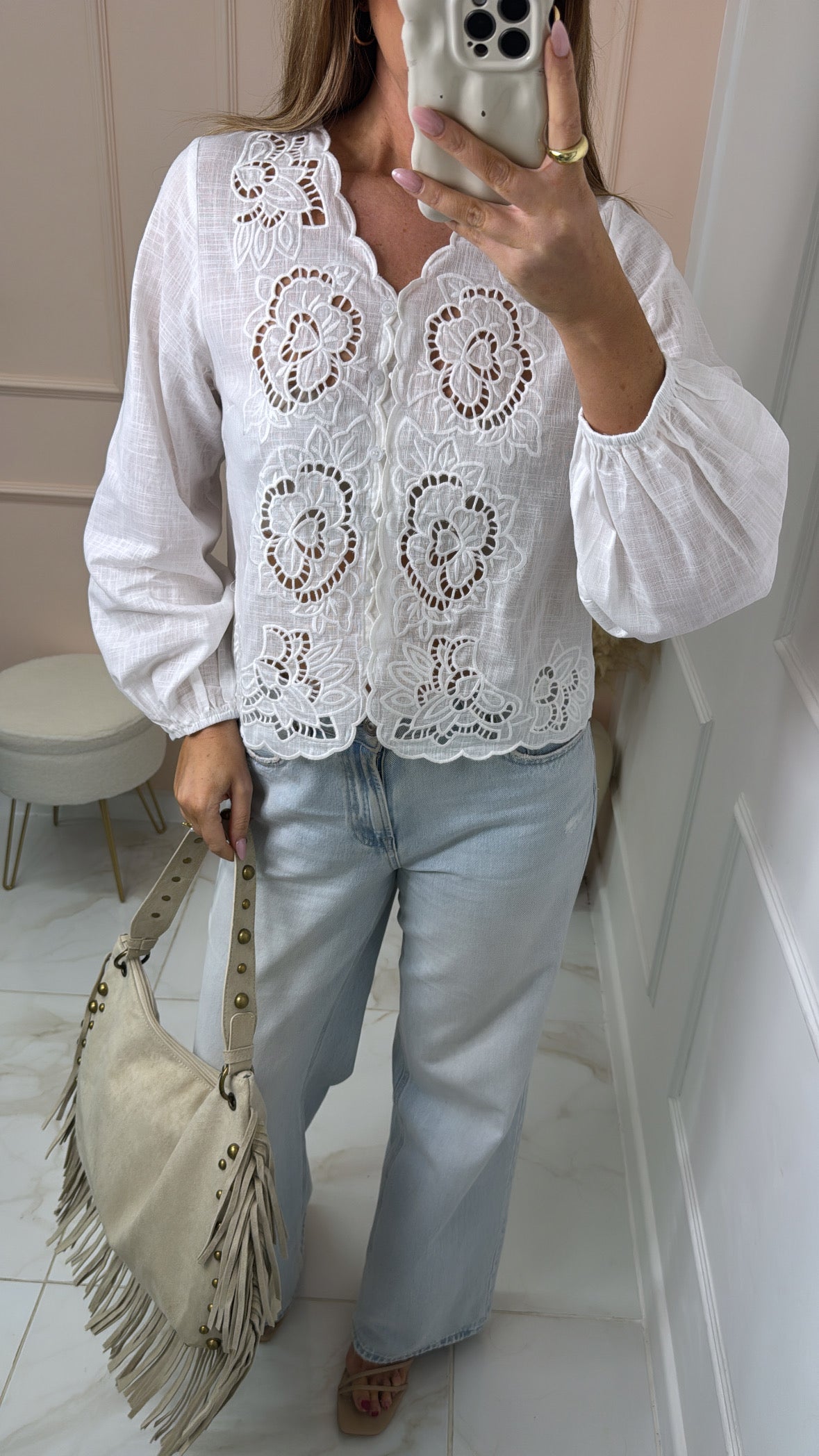KAITLYN white broderie blouse