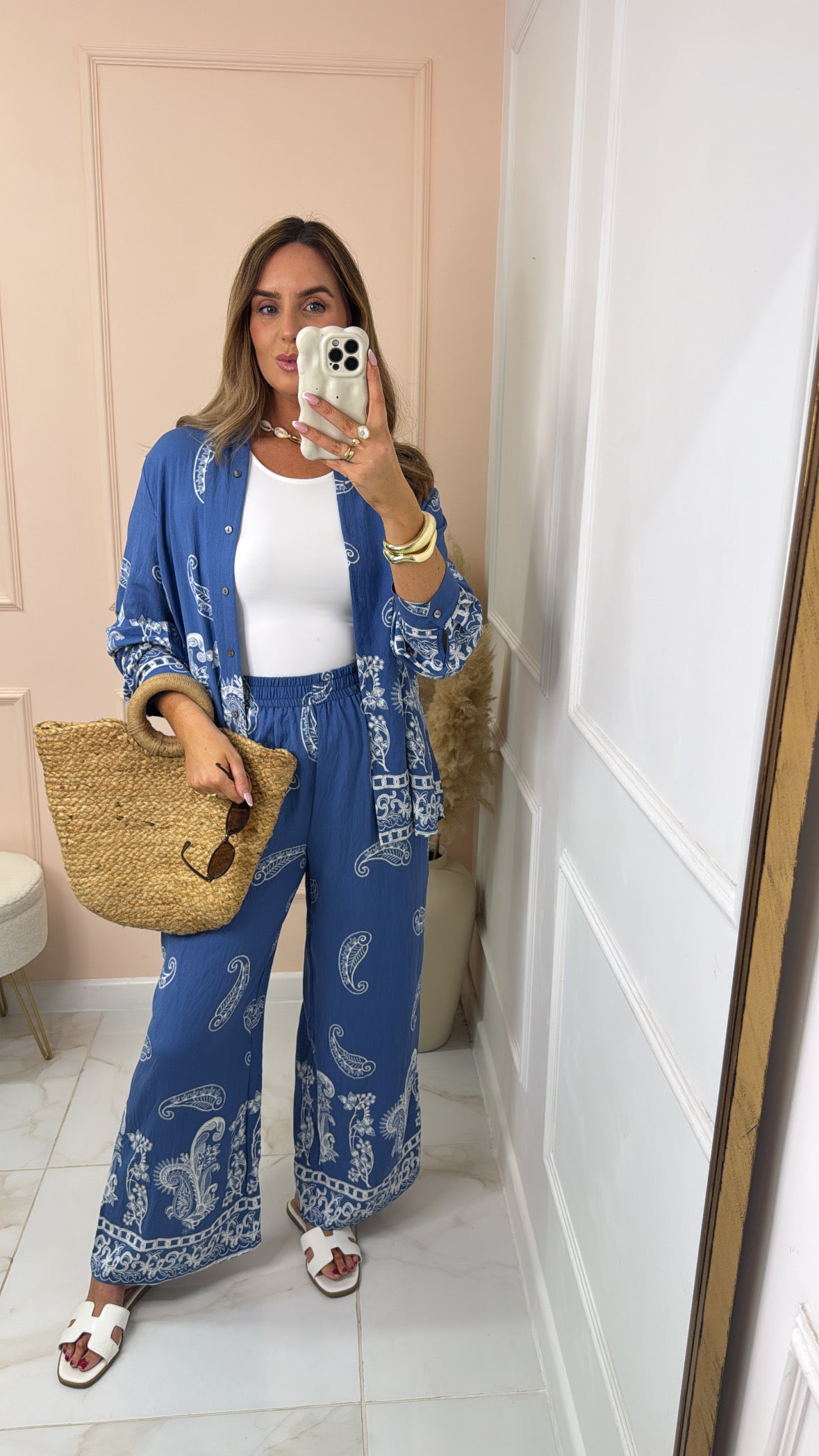 MABEL blue paisley print trouser set