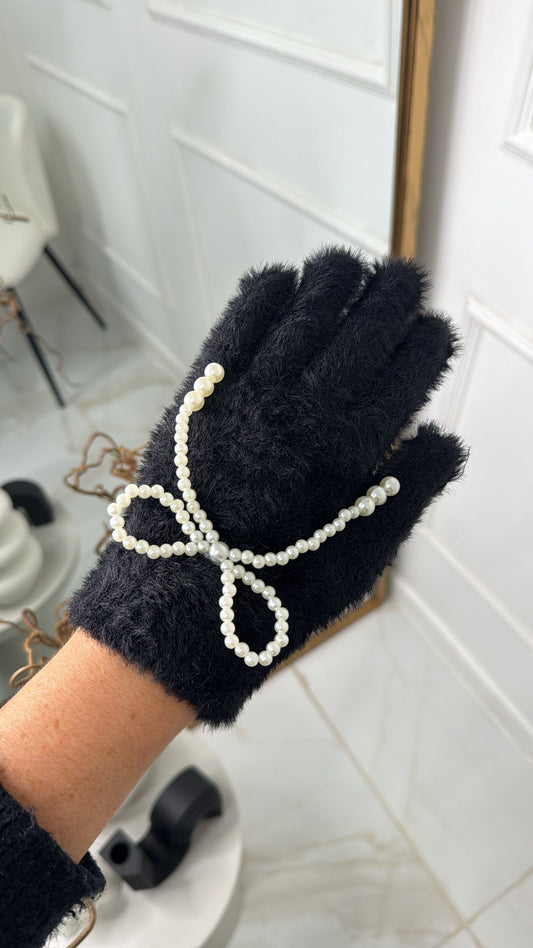 LACEY black pearl bow gloves