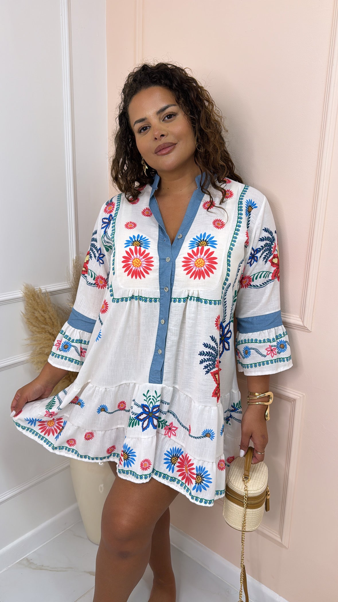 NELLIE floral tiered smock dress