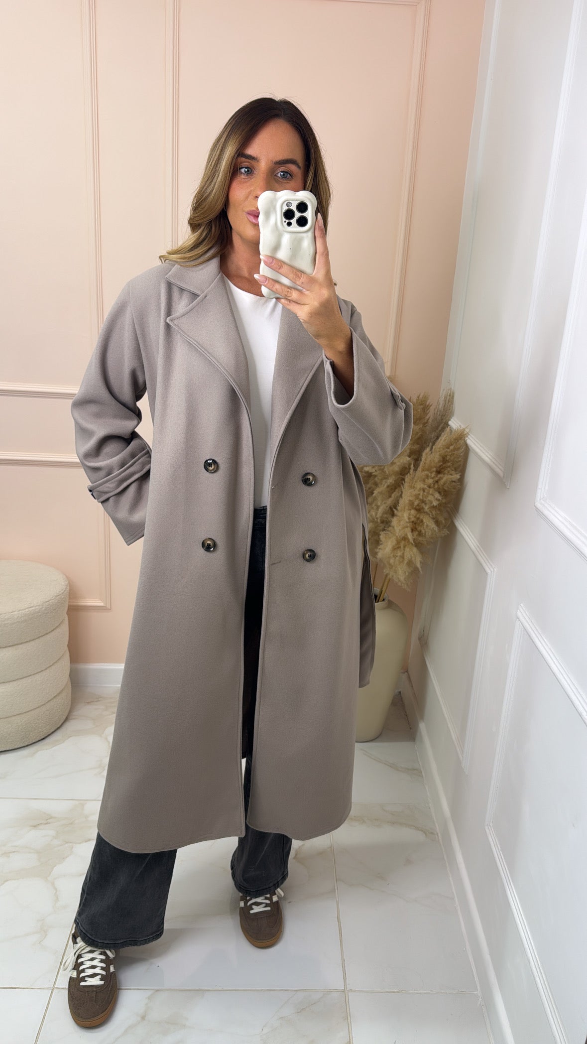 MORGAN taupe collar belted trench coat