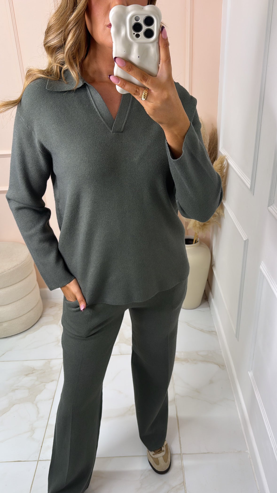 MATILDA khaki collared lounge set