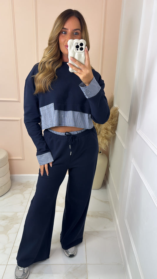 IMOGEN navy contrast gingham lounge set