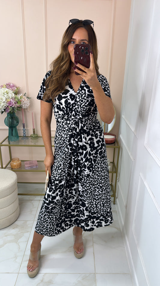 YAZMIN black floral twist waist midi dress