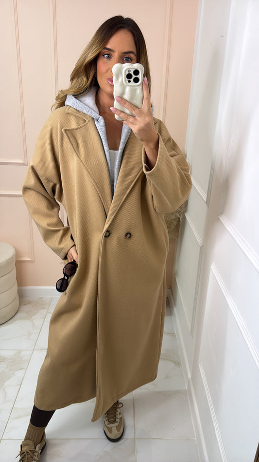 SCARLETT beige hooded duster coat