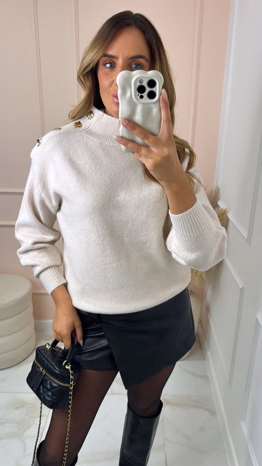 EDEN cream button shoulder high neck jumper