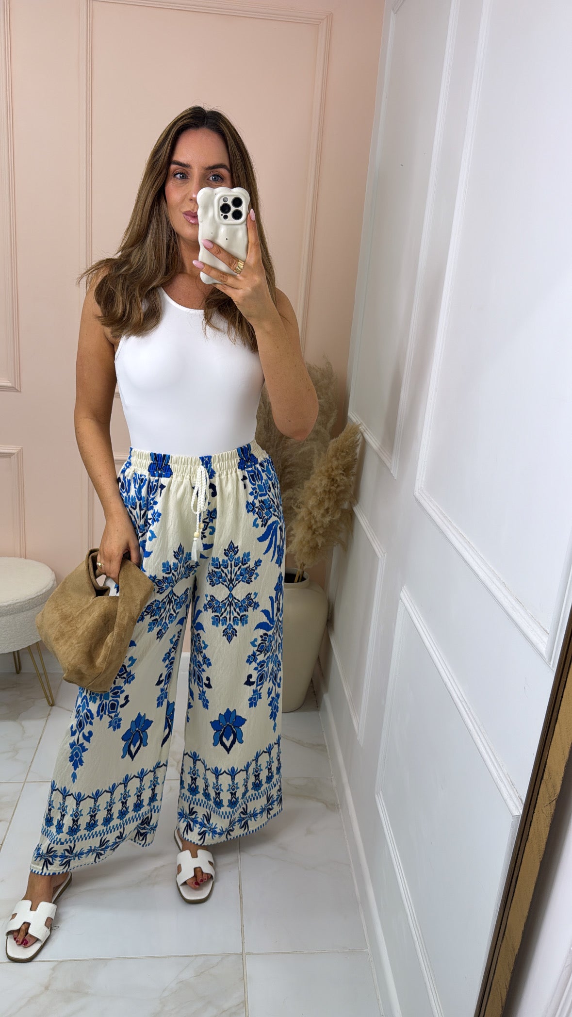 PAIGE blue printed wide leg trousers