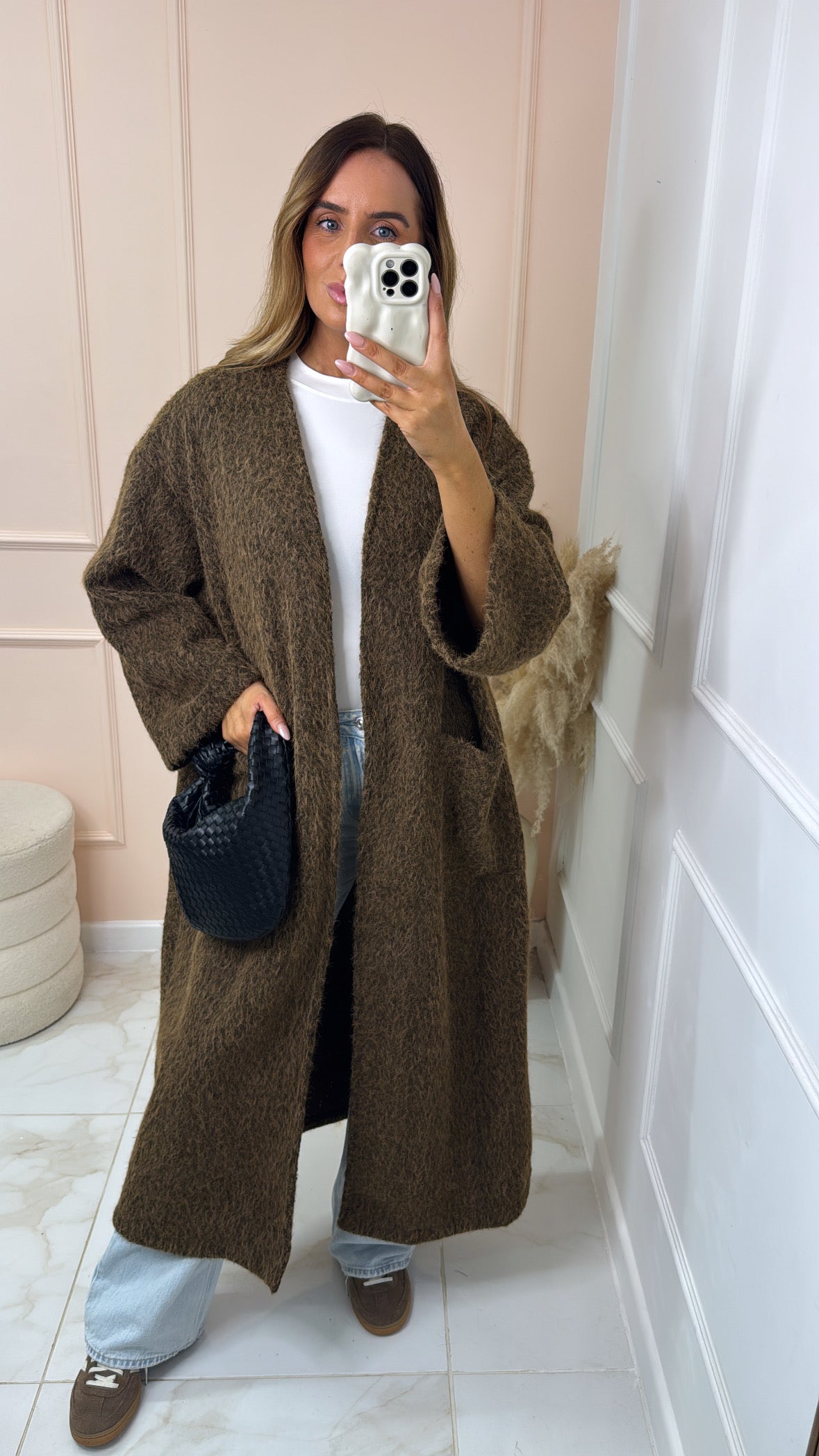 LILLIAN brown fluffy longline jacket