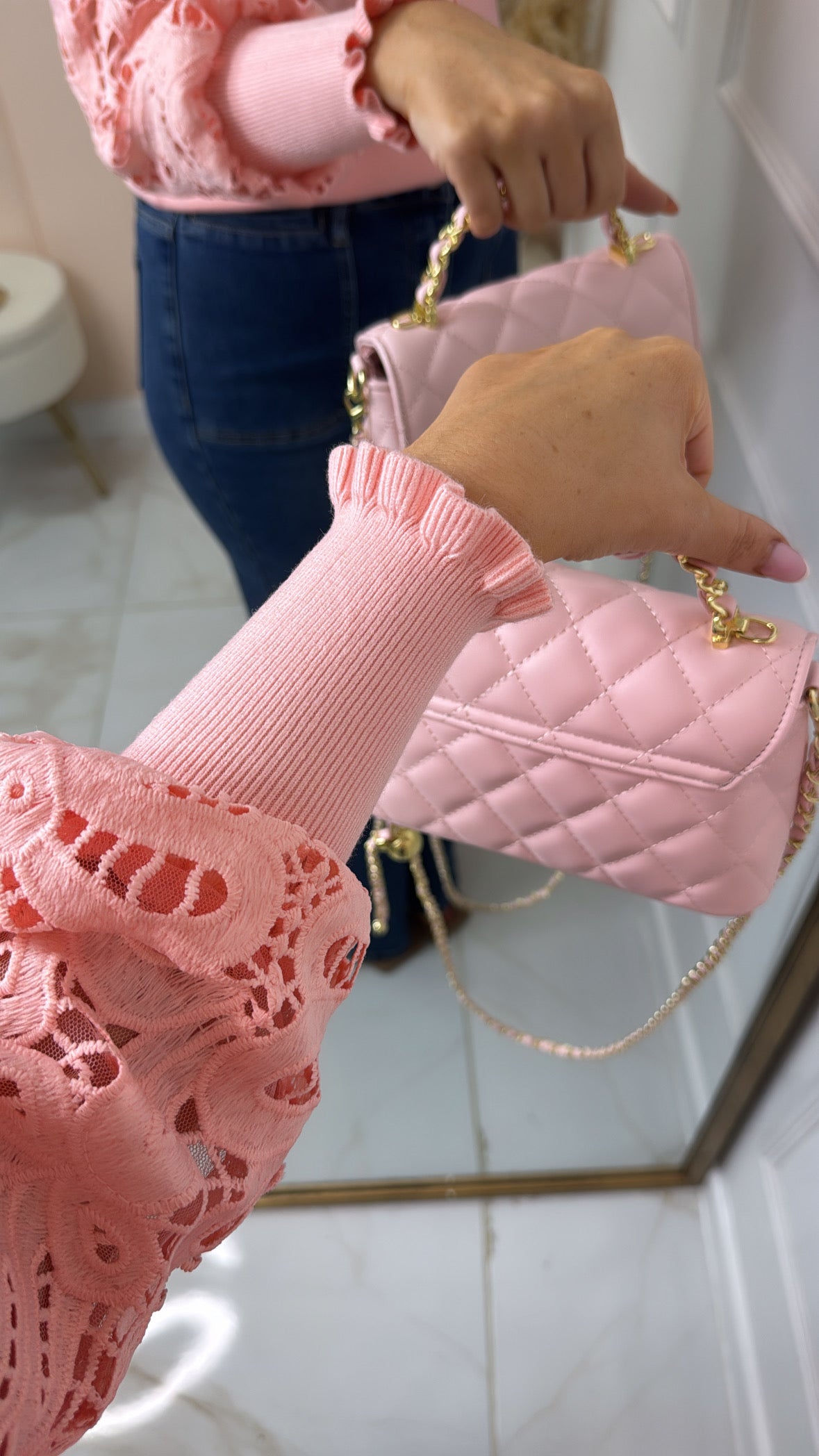 SIAN pink crochet sleeve jumper