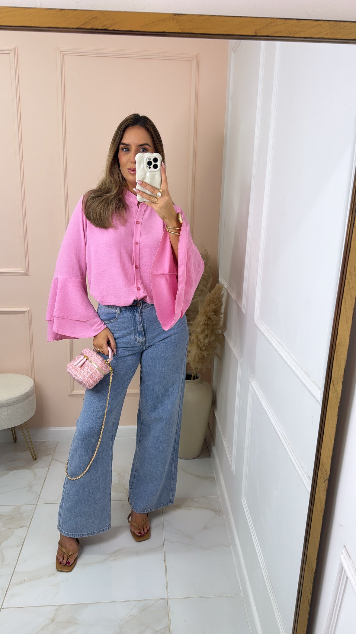 EMILIA bubblegum pink frill sleeve blouse