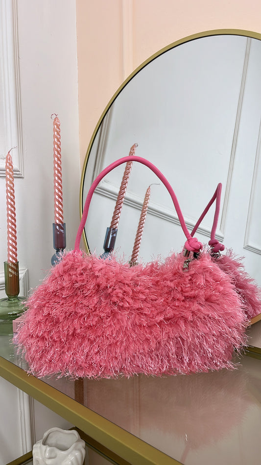 MOLLIE cream pink fluffy clutch bag