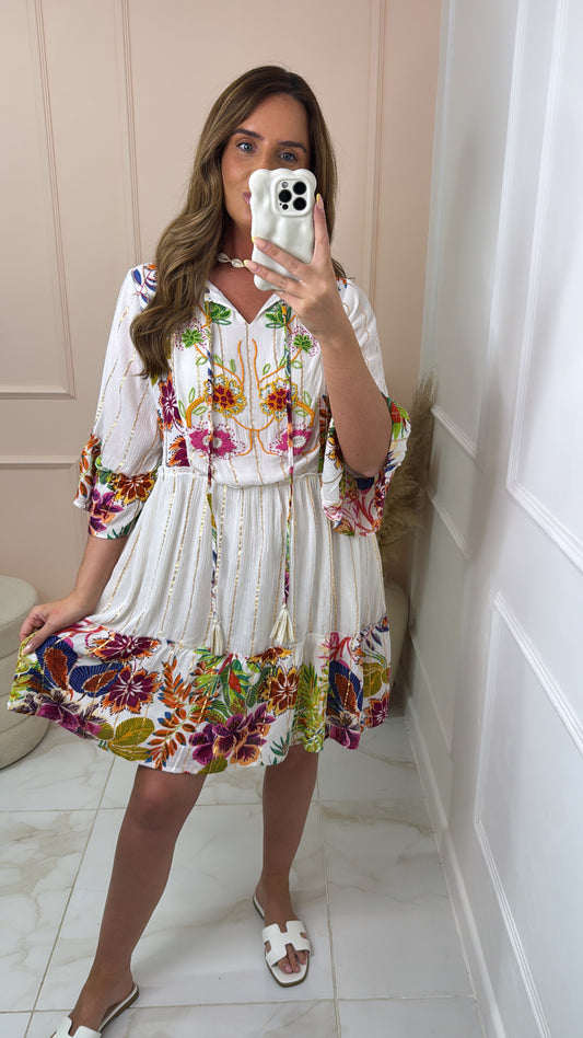 DARA white embellished smock dress